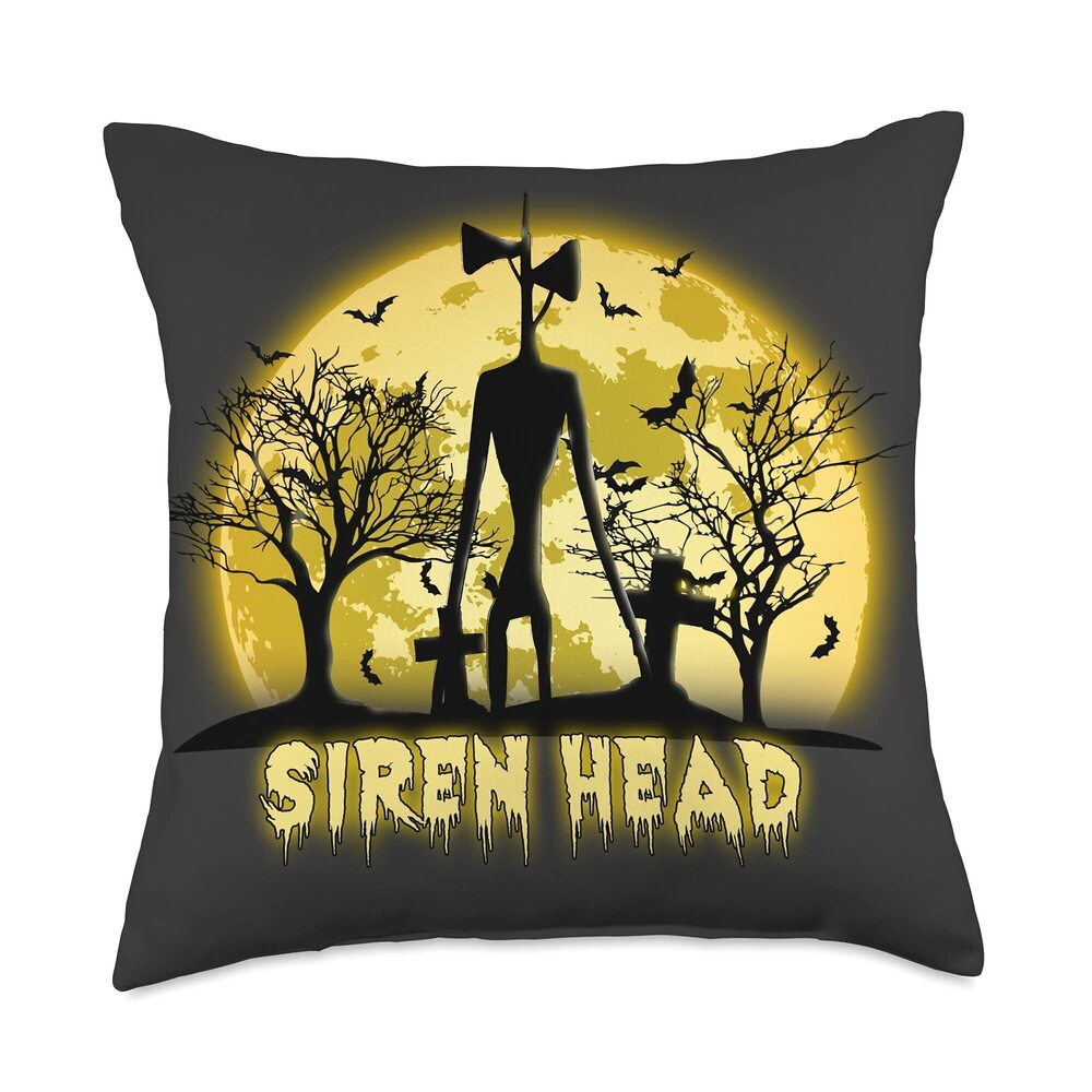 1894 Cryptid Yellow Moon with Bats Siren Head Folklore Throw Pillow